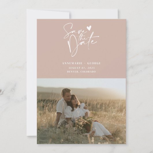 Modern Dusty Pink Calligrafie Script Foto Save The Date (Voorkant)