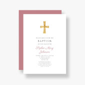 Modern Dusty Pink Cross Religious Girl Baptisme Kaart