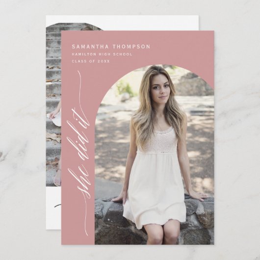Modern Dusty Pink deed het Afstuderen Foto Kaart (Voorkant / Achterkant)