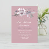Modern Dusty Pink Floral Bat Mitzvah Kaart (Staand voorkant)