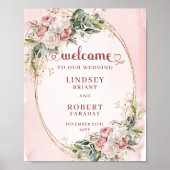 Modern Dusty Pink Floral Gold Glitter Welcome Sign Poster (Voorkant)
