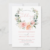 Modern Dusty Pink Floral Wreath Photo Wedding Kaart (Voorkant)