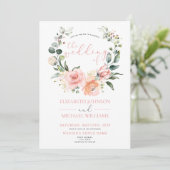 Modern Dusty Pink Floral Wreath Photo Wedding Kaart (Staand voorkant)