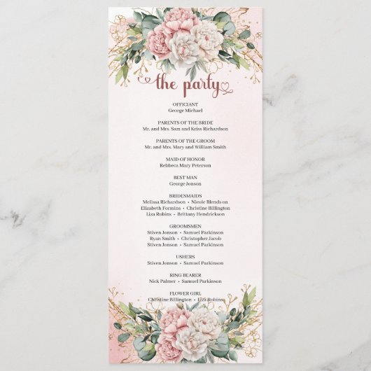 Modern Dusty Pink Flowers Greenery Wedding Program Programmakaart (Achterkant)