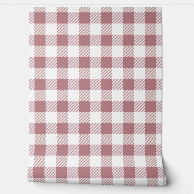 Modern Dusty Pink Gingham-cheques Behang (Afrollen)
