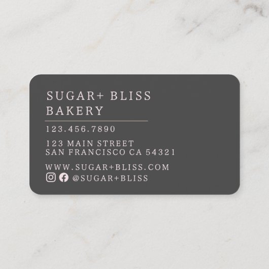 Modern Dusty Pink Handgeschreven Script Bakkerij Visitekaartje (Achterkant)