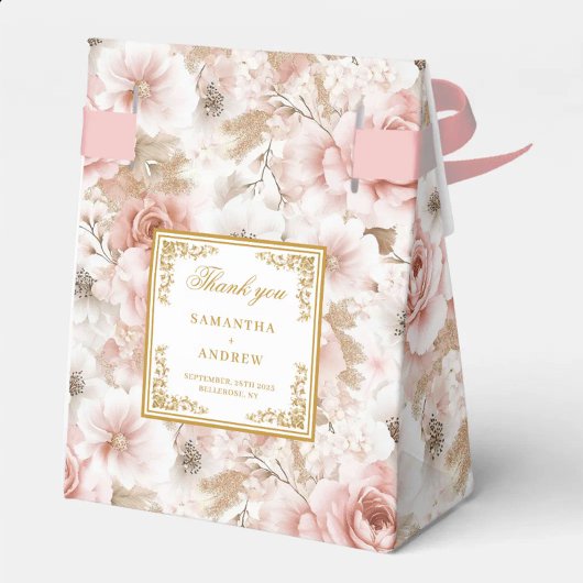Modern Dusty Pink Ivory Gold Wedding Favor Box Bedankdoosjes