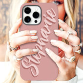 Modern Dusty Pink Minimal Script naam Case-Mate iPhone Case