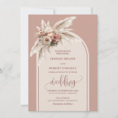 Modern Dusty Pink Pampas Floral Wedding Invitation Kaart (Voorkant)