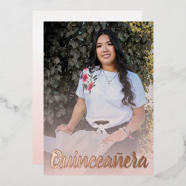 Modern Dusty Pink Rose Gold Quinceanera Folie Uitnodiging