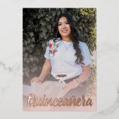 Modern Dusty Pink Rose Gold Quinceanera Folie Uitnodiging (Voorkant)