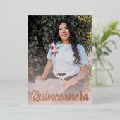 Modern Dusty Pink Rose Gold Quinceanera Folie Uitnodiging (Staand Voorkant)