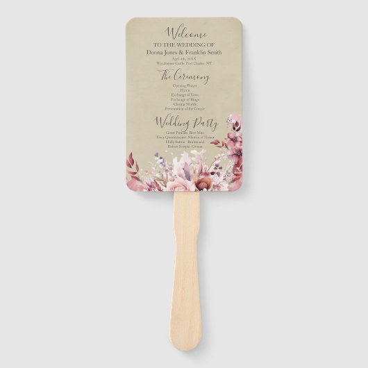 Modern Dusty Pink Rose Wedding Programma Handwaaier (Voorkant)