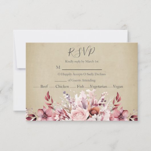Modern Dusty Pink Rose Wedding RSVP Kaartje (Voorkant)