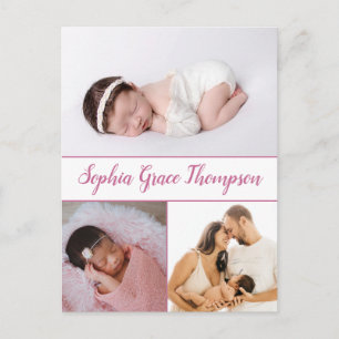 Modern Dusty Pink Script Naam Baby Meisje Foto's Briefkaart