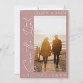 Modern Dusty Pink Script Photo Weddenschap Save The Date (Voorkant)