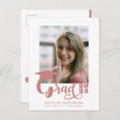 Modern Dusty Pink Script Trendy Photo Afstuderen Aankondigingskaart (Voorkant / Achterkant)