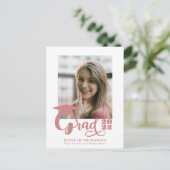 Modern Dusty Pink Script Trendy Photo Afstuderen Uitnodiging Briefkaart (Staand voorkant)