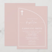 Modern Dusty Pink Semi Arch Baptisme Uitnodiging (Voorkant / Achterkant)