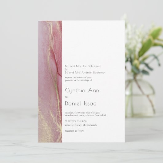 Modern Dusty Pink Wedding Invitation Kaart (Staand voorkant)