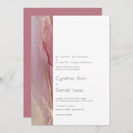Modern Dusty Pink Wedding Invitation Kaart (Voorkant / Achterkant)