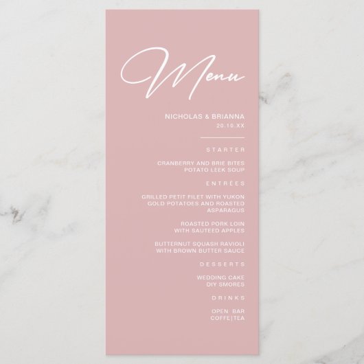 Modern Dusty Pink Wedding Menu (Voorkant)