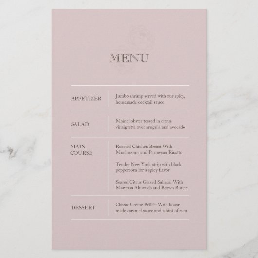 Modern Dusty Pink Wedding Menu (Voorkant)