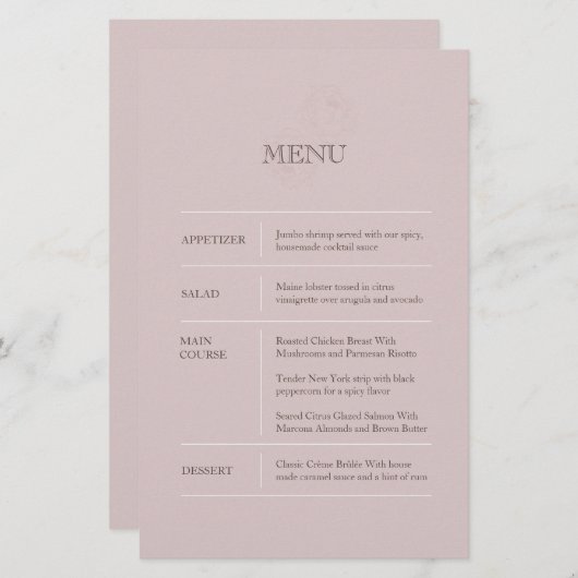 Modern Dusty Pink Wedding Menu (Voorkant / Achterkant)