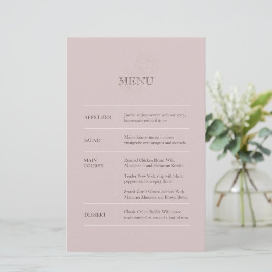 Modern Dusty Pink Wedding Menu (Staand voorkant)