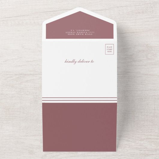 Modern Dusty Roos Ampersand Foto QR Code Bruiloft All In One Uitnodiging (Buitenkant)