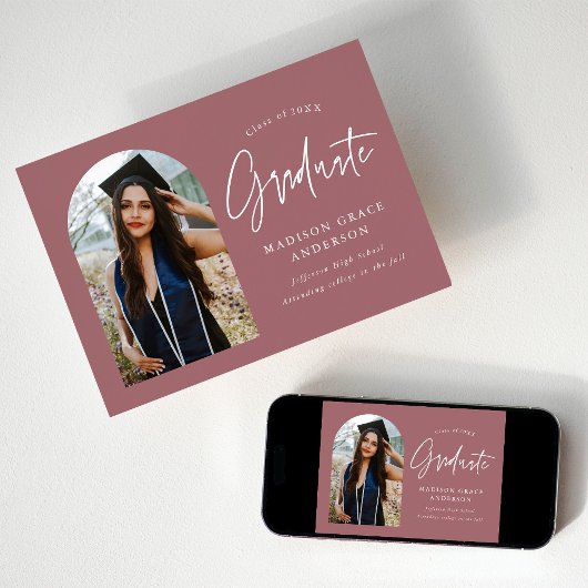 Modern Dusty Roos Arch Photo Afstuderen Aankondiging