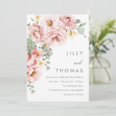 Modern Dusty Roos Blush Bloemen Bruiloft Kaart (Staand voorkant)