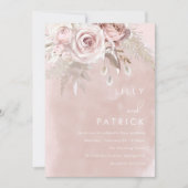 Modern Dusty Roos & Blush Roos Waterverf bruiloft Kaart (Voorkant)