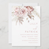 Modern Dusty Roos & Blush Roos Wedding Kaart (Voorkant)