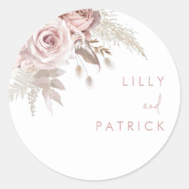 Modern Dusty Roos & Blush Roos Wedding Ronde Sticker