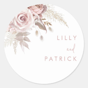 Modern Dusty Roos & Blush Roos Wedding Ronde Sticker