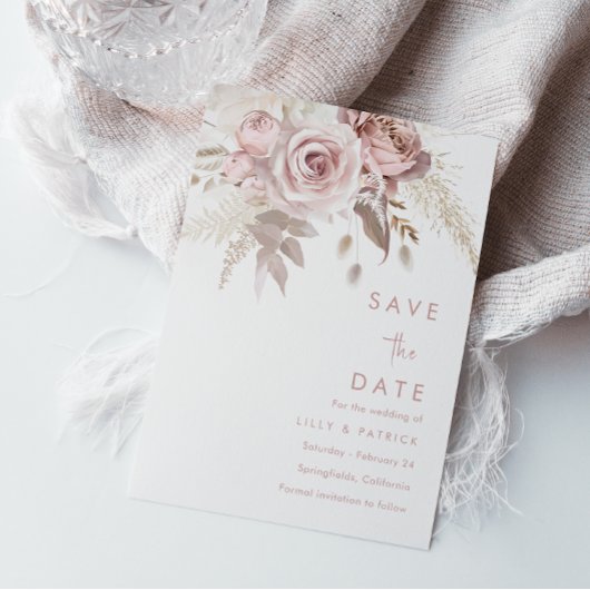 Modern Dusty Roos & Blush Roos Wedding Save The Date