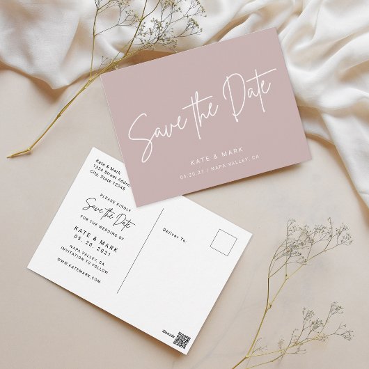 Modern Dusty Roos Bruiloft Save the Date Briefkaart