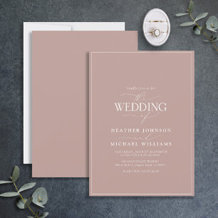 Modern Dusty Roos Calligraphy Wedding Invitation Kaart
