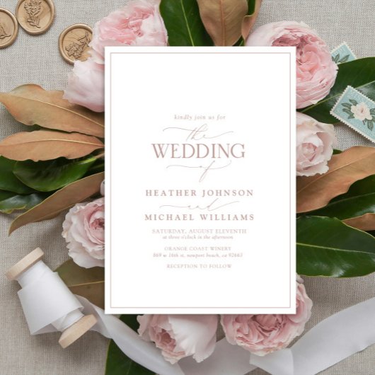 Modern Dusty Roos Calligraphy Wedding Invitation Kaart