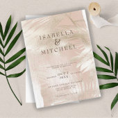 Modern Dusty Roos en Gold Tropical Palm Wedding Kaart