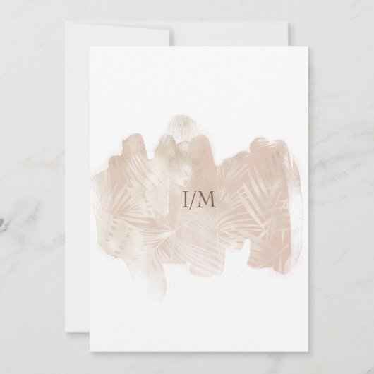 Modern Dusty Roos en Gold Tropical Palm Wedding Kaart (Achterkant)