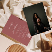 Modern Dusty Roos Foto Monogram QR code Bruiloft Kaart