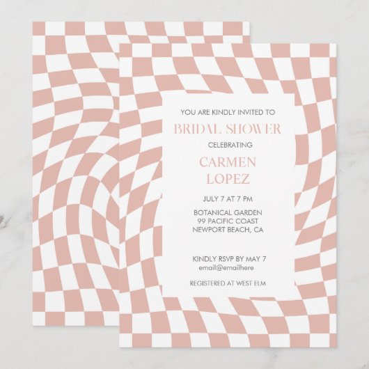 Modern Dusty Roos Gecontroleerd Vrijgezellenfeest Kaart (Voorkant / Achterkant)