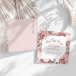 Modern Dusty Roos Hydrangea Bruiloft Save The Date