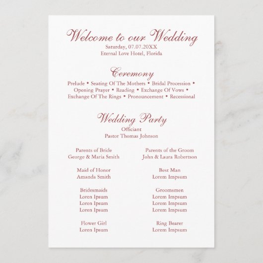 Modern Dusty Roos Hydrangea Trouwprogramma Programmakaart (Achterkant)