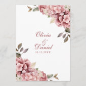 Modern Dusty Roos Hydrangea Trouwprogramma Programmakaart (Voorkant)