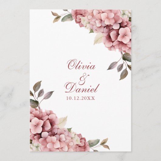 Modern Dusty Roos Hydrangea Trouwprogramma Programmakaart (Voorkant)