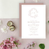Modern Dusty Roos Leafy Crest Monogram Weddenschap Kaart