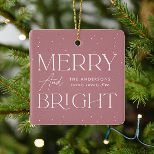 Modern Dusty Roos Merry and Bright Photo Keramisch Ornament